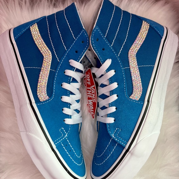 NWOT Custom Bling Blue Suede Vans Sneakers M6/W8 - Picture 3 of 8
